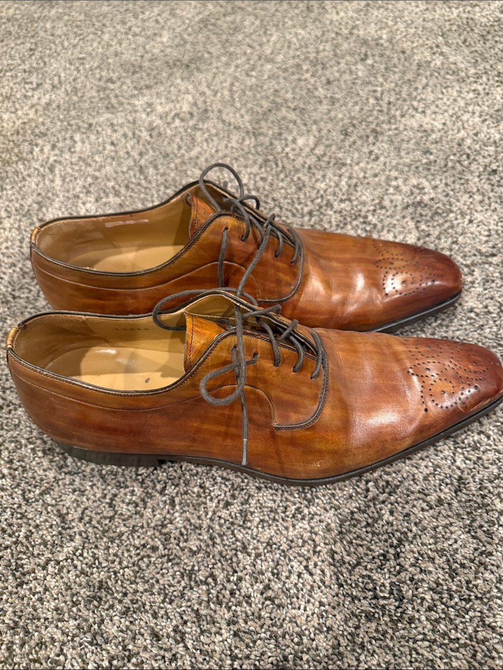Magnanni Brown Burnished Leather Lace-Up Oxfords